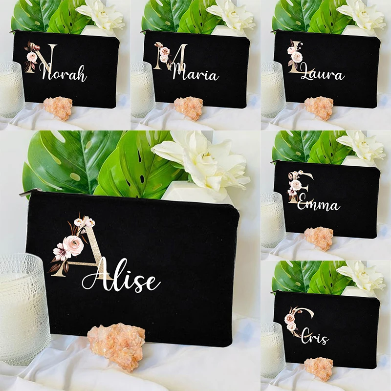 

Name Custom Make up Bag for Women Wedding Bridesmaid Gifts Handbag Travel Cosmetic Organizer Canvas Pouch Makeup Case Purse