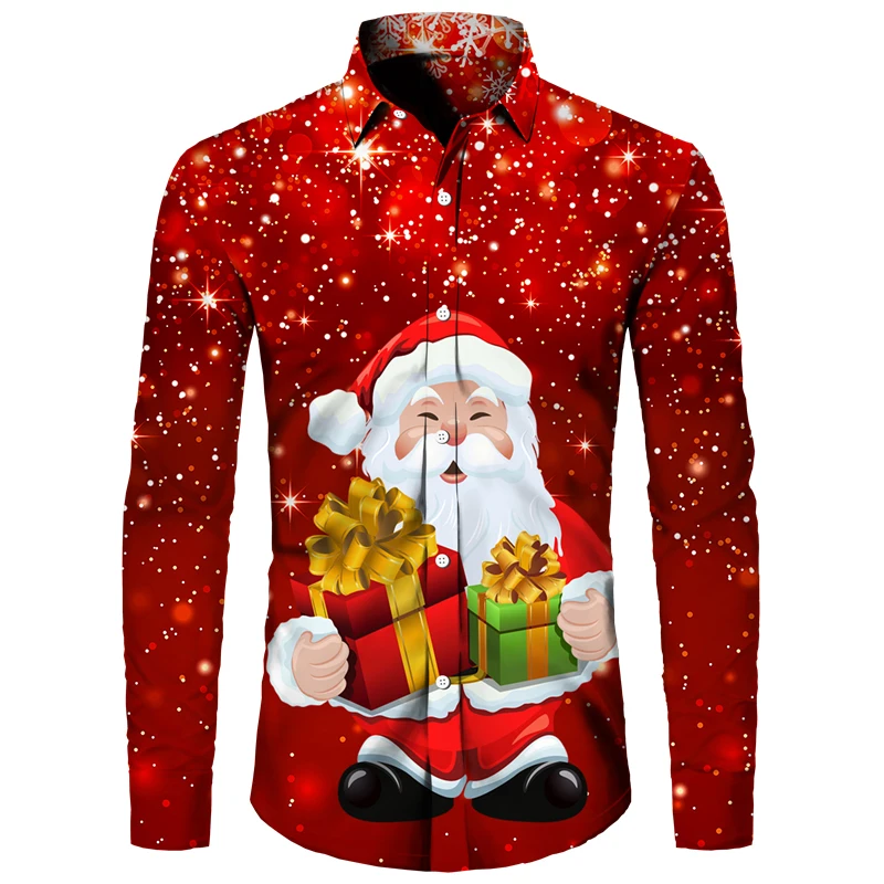 

Новейшие рождественские мужские рубашки с 3D принтом Санта Клауса, рождественские блузки с коротким/длинным рукавом, праздничные карнавальные уличные топы для пар