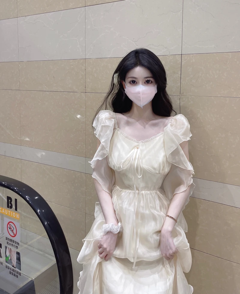 

Летнее женское платье миди принцессы с вырезом лодочкой абрикосовое Бандажное сказочное платье с коротким рукавом Элегантное Вечерние жев...