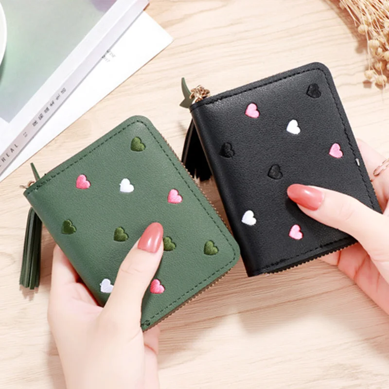 

1PC Women Small Wallet Ladies Mini Tassel Wallet Cute Girl Short Zipper Lovely Pu Leather Coin Purse Female Hand Wallet Purse