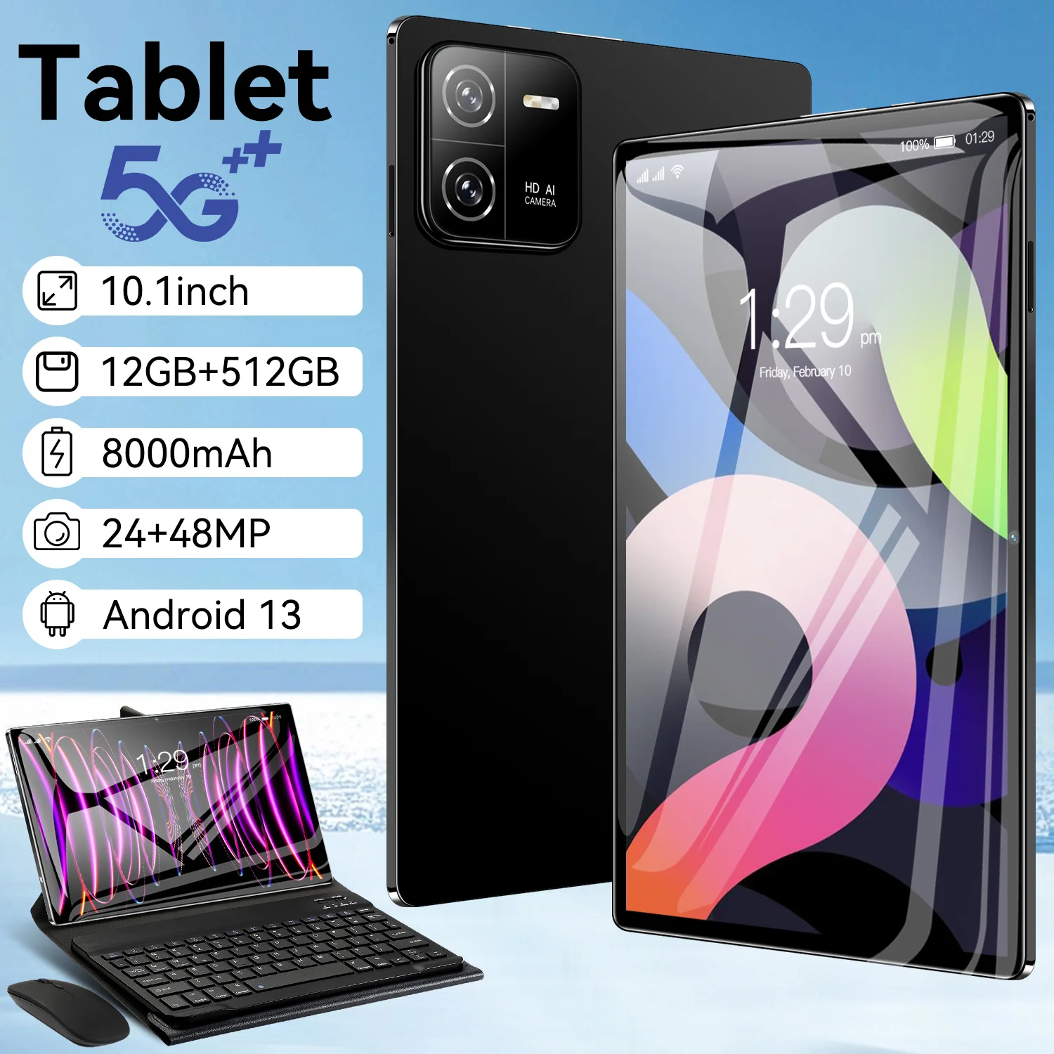 Versione Globale Nuovo Tablet Android Da 10.1 Pollici Android 13 12Gb + 512Gb Deca Core Wps + 5G Wifi Bluetooth Dual Sim Telefonata Tablet Pc