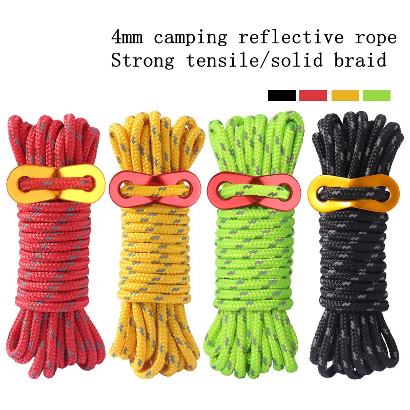 

Outdoor camping reflective rope Bold windproof rope canopy tent to build pull rope aluminum alloy buckle accessories 4mm