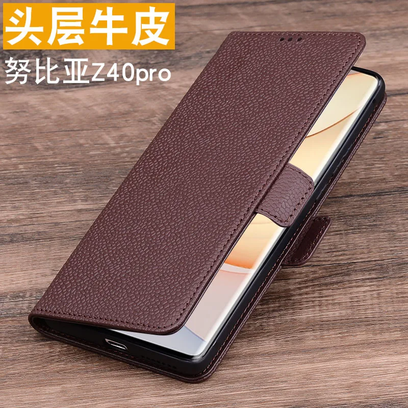 Hot Sales Luxury Genuine Leather Flip Phone Case For For Zte Nubia Z40 Pro Leather Half Pack Phone Cover Procases Shockproof