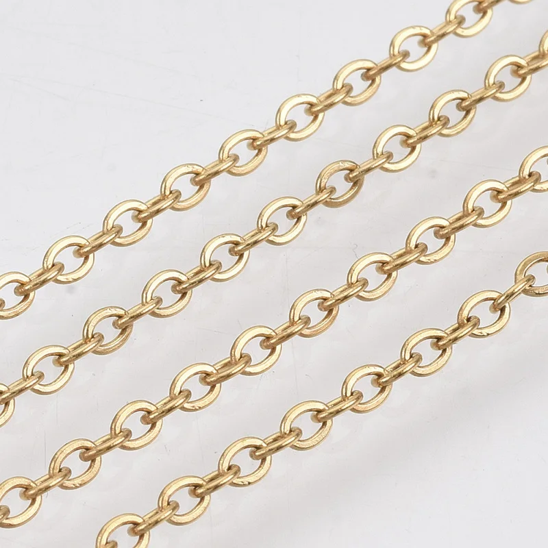 

3x2x0.5mm 304 Stainless Steel Cable Chains Link Chain Soldered Flat Oval Golden for Jewelry Making DIY Bracelet 50m/roll