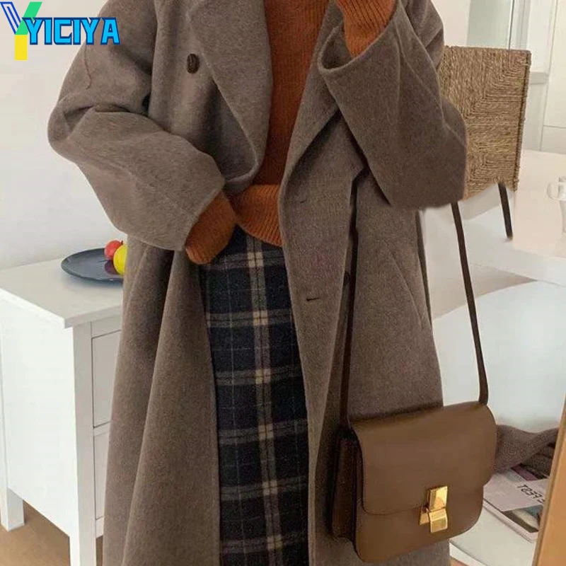 

YICIYA Womens Wool Coat Vintage Classic Double Button Coat Loose And Slim Medium Length Fashion Winter Elegant Women's Overcoat