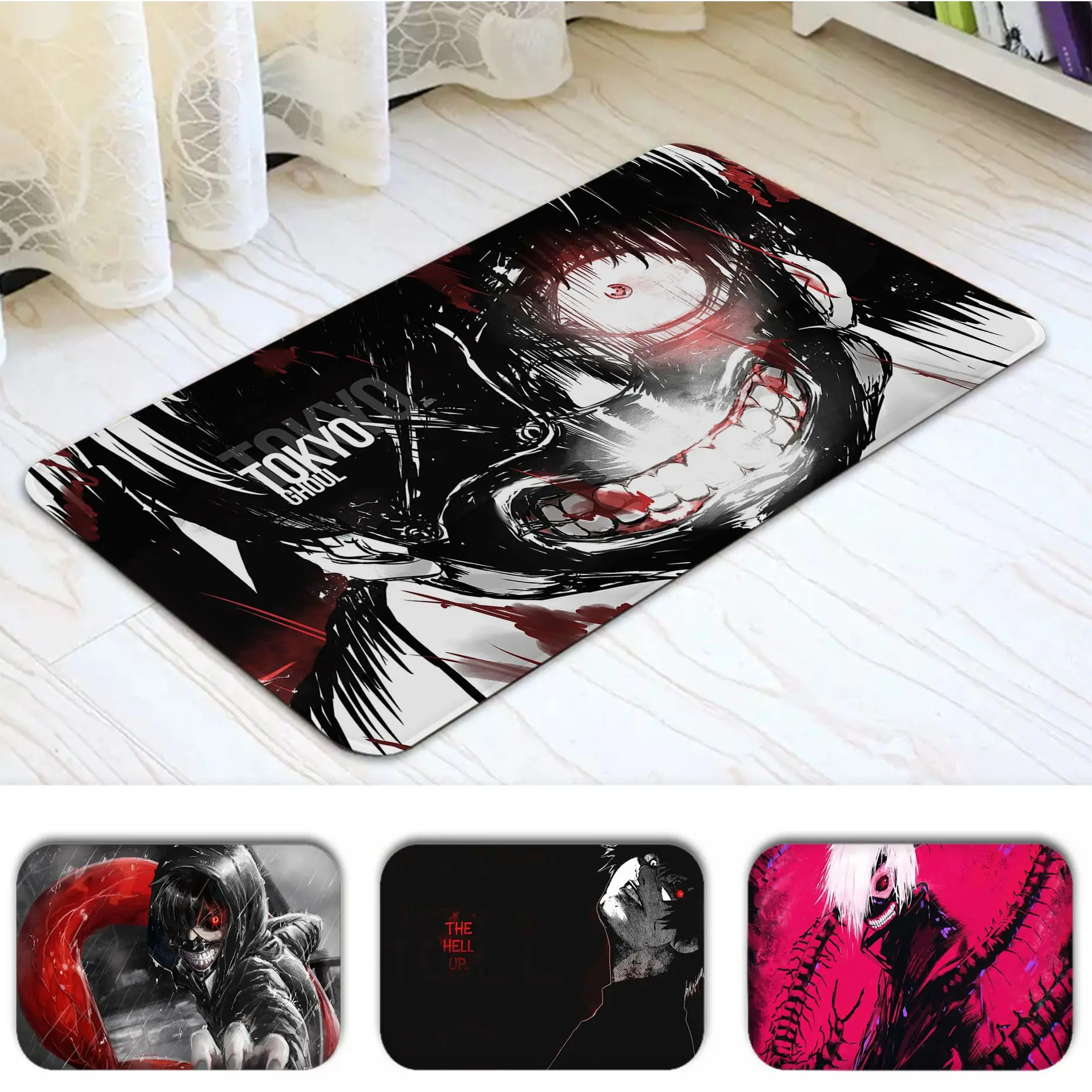 

Tokyo Ghoul anime Printed Flannel Floor Mat Bathroom Decor Carpet Non-Slip For Living Room Kitchen welcome Doormat