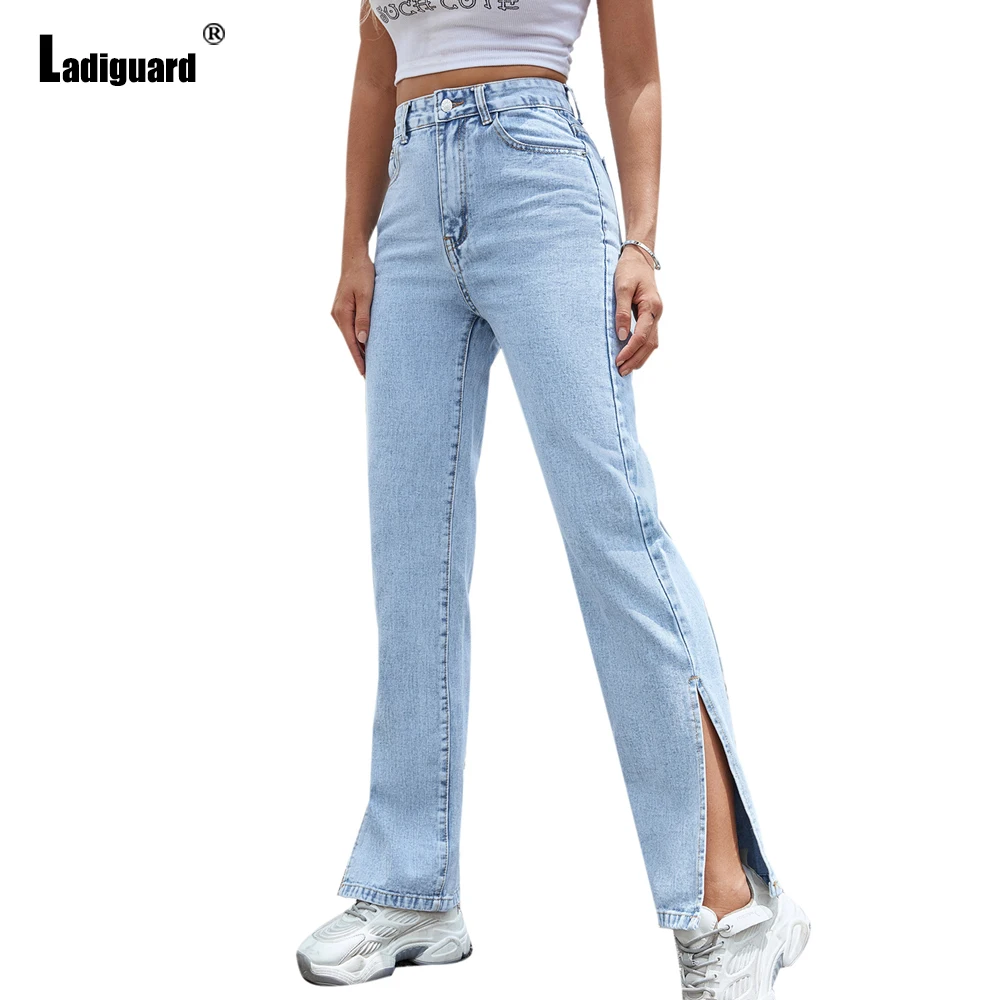 Sexy Hole Ripped Denim Pants Women's Stand Pocket Jeans Straight Leg Trouser High Cut Vintage Jeans Pants Vaqueros Mujer 2022
