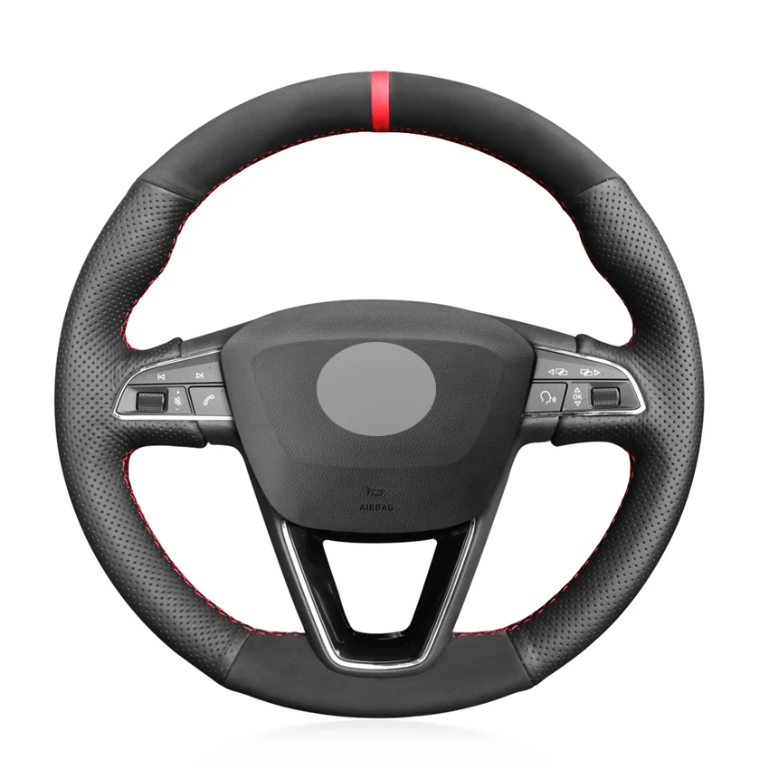 

Black Artificial Suede Leather Car Steering Wheel Cover for Seat Leon 5F Mk3 2013-2019 Ibiza 6J Tarraco Arona Ateca Alhambra