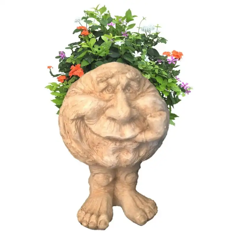 

White Grandpa "Old Hickory" Face Humorous Statue Planter Pot