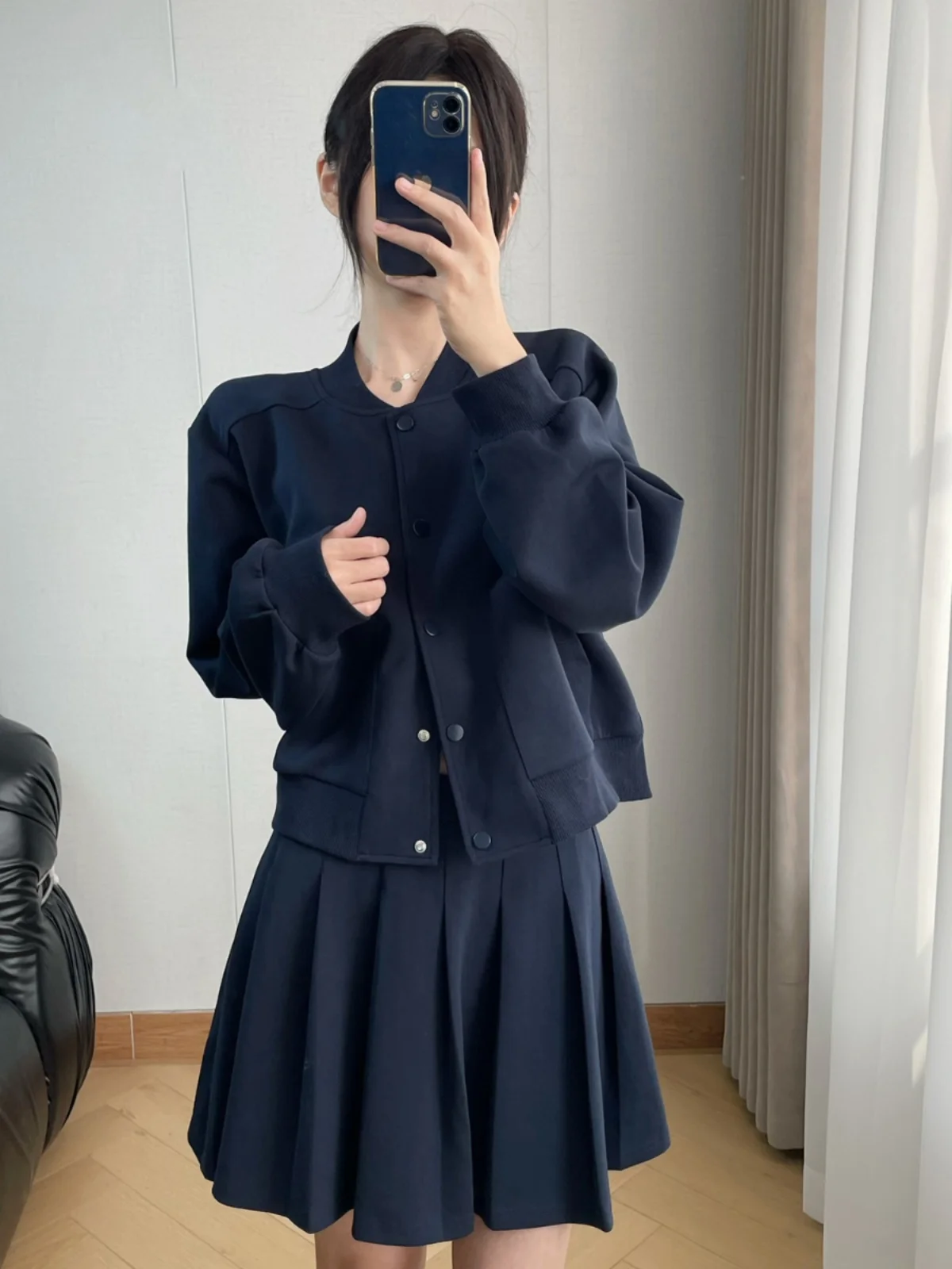 Модная корейская бейсбольная форма Sle Верхняя одежда Плиссированная юбка из двух