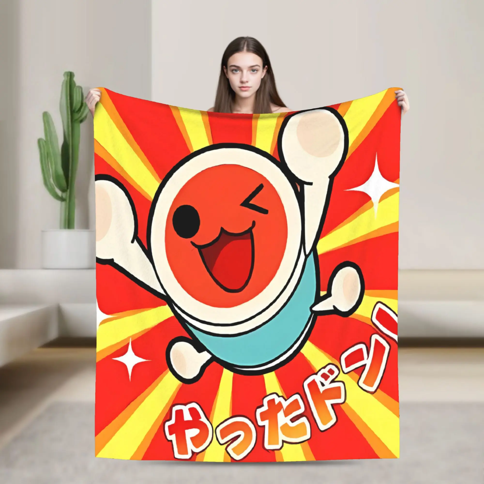 Фото Супермягкое одеяло Taiko no Tatsujin, декоративное плюшевое покрывало, удобное фланелевое покрывало для улицы, дивана и кровати. №1