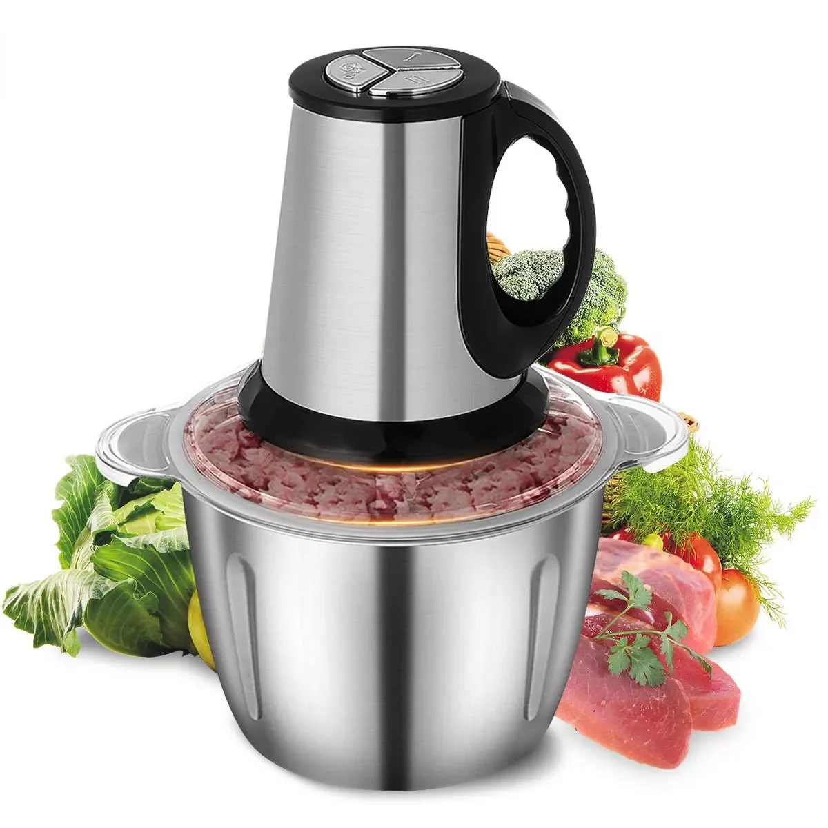 

NEW IN New in 3 Speed Stainless Steel Meat Grinder Chopper Automatic Mincing Machine Household Grinder Food Processor Slicer ai