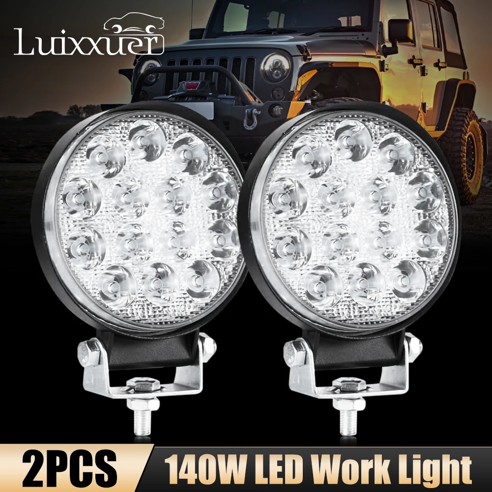 

2PC Round 140W LED Work Light Spot Lamp Offroad Truck Tractor Boat SUV UTE 12/24V 9000LM 6000K Driving Lamp Car Accessories