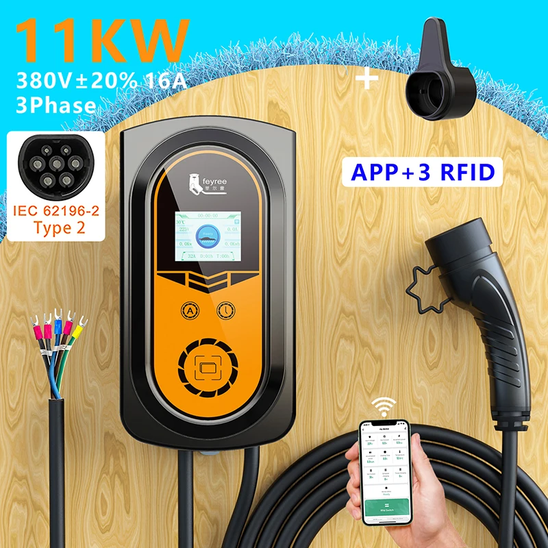 

feyree EV Charger Wallmounted Charging Station APP EVSE Wallbox 11kw 3Phase 16A Type2 Cable IEC62196-2 Socket for Electric Car