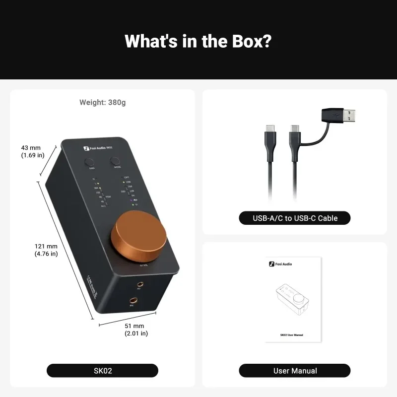 Фото Fosi Audio SK02 USB-декодер с поддержкой DSD 256 PCM ЦАП Усилитель для наушников Аудиоусилитель для сбалансированных наушников 3,5 мм и 4,4 мм №4