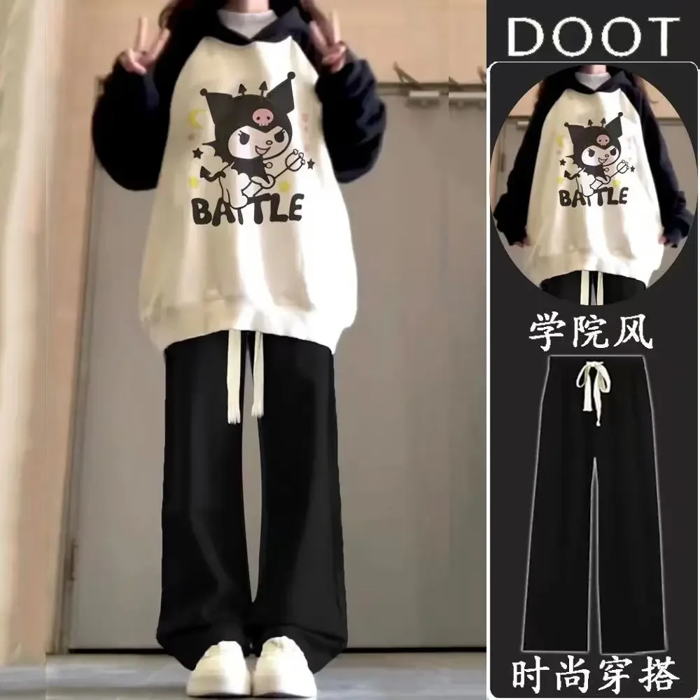 Sanrio Kuromi осенне-зимний свитшот с рукавами реглан для девочек милый стиль +