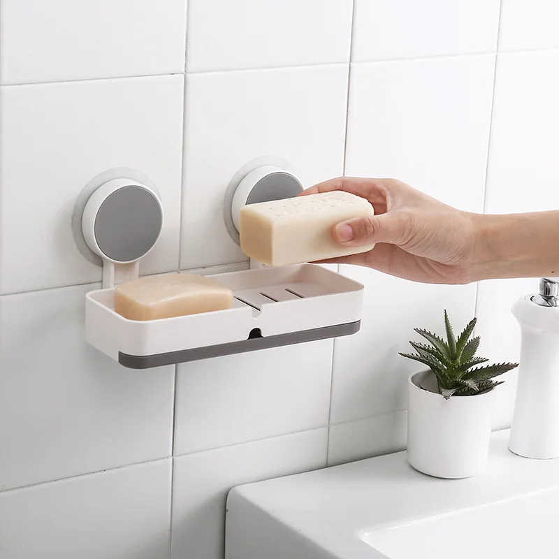 Bathroom Soap Box Punch Free Seamless Sticker Drawer Draining Basket Large Multi-functional Wall Mount Storage Toiletries Shelf |