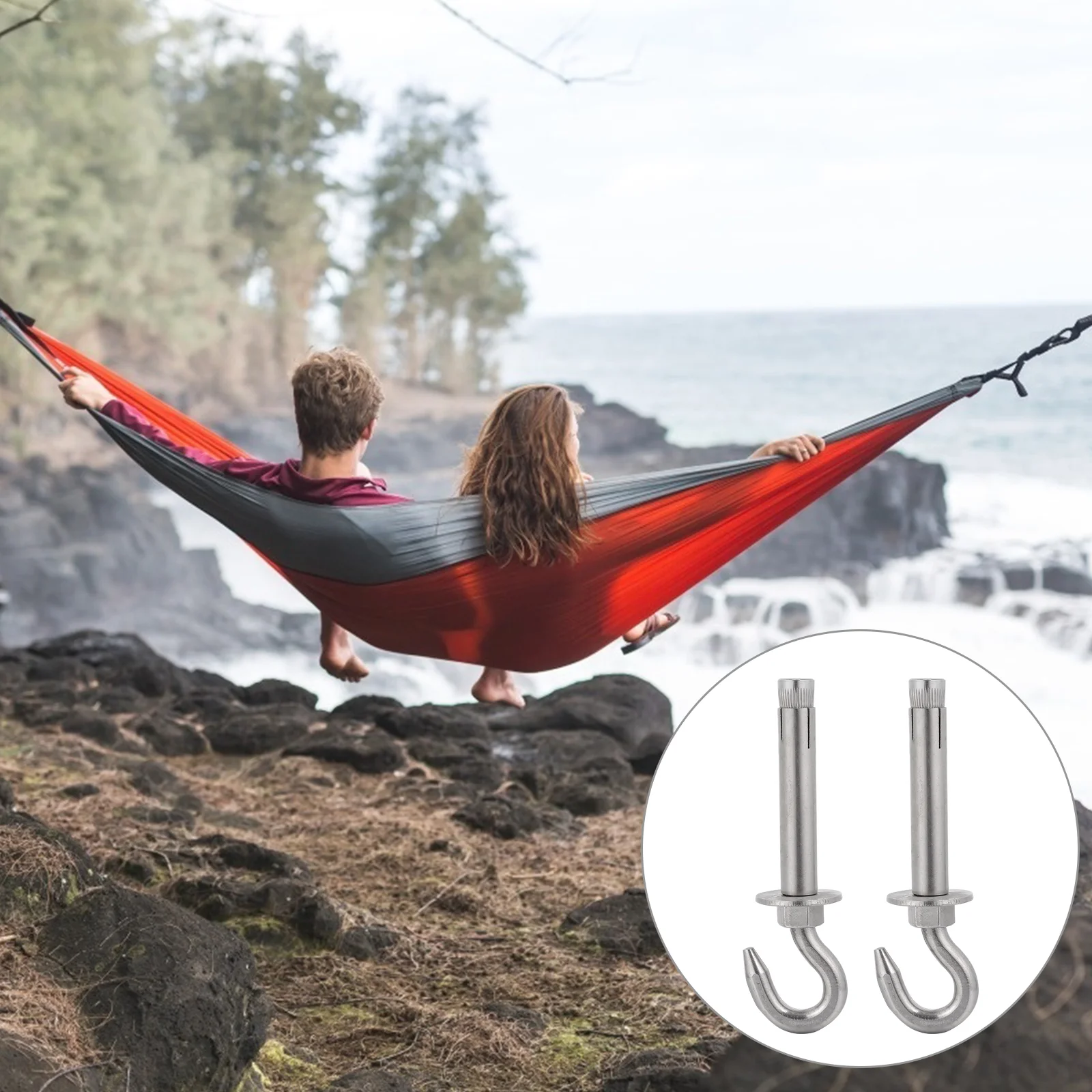 

2Pcs Stainless Steel Swing Hangers Expansion Bolts Heavy Duty Hooks (Silver)