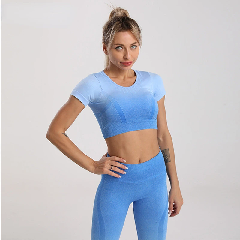 Топ леггинсы с высокой талией спортивная одежда градиентного цвета для фитнеса