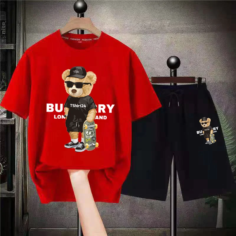 Men's Tracksuits  Bear Graphic Tees Shorts Suits Luxury Brand Sports Sets Short Outfits Streetwear Summer Quality Clothing
