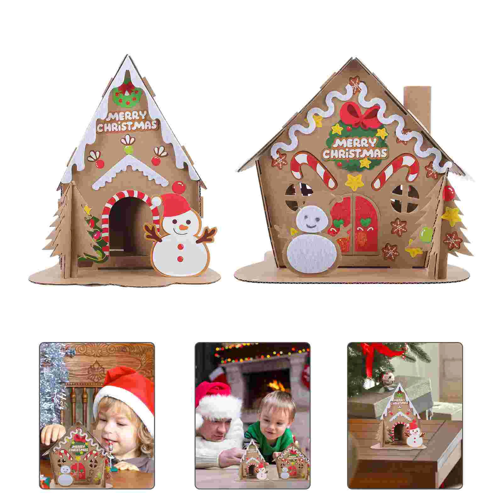

2 Sets Gingerbread House Decor Christmas House Lantern Xmas Fireplace Centerpieces Christmas Cardboard Houses