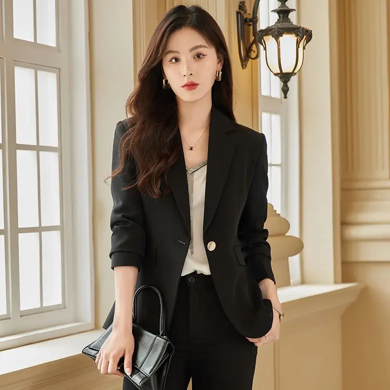 

Women's Fashion Professional Suit Korean Elegant Spring Autumn New Casual Blazers Coat + Pants Two-piece Set Femlae Clothing M47
