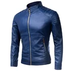 Мужская куртка из искусственной кожи, простая мотоциклетная куртка на весну и осень, деловая синяя куртка из искусственной кожи на молнии с воротником-стойкой для мужчин