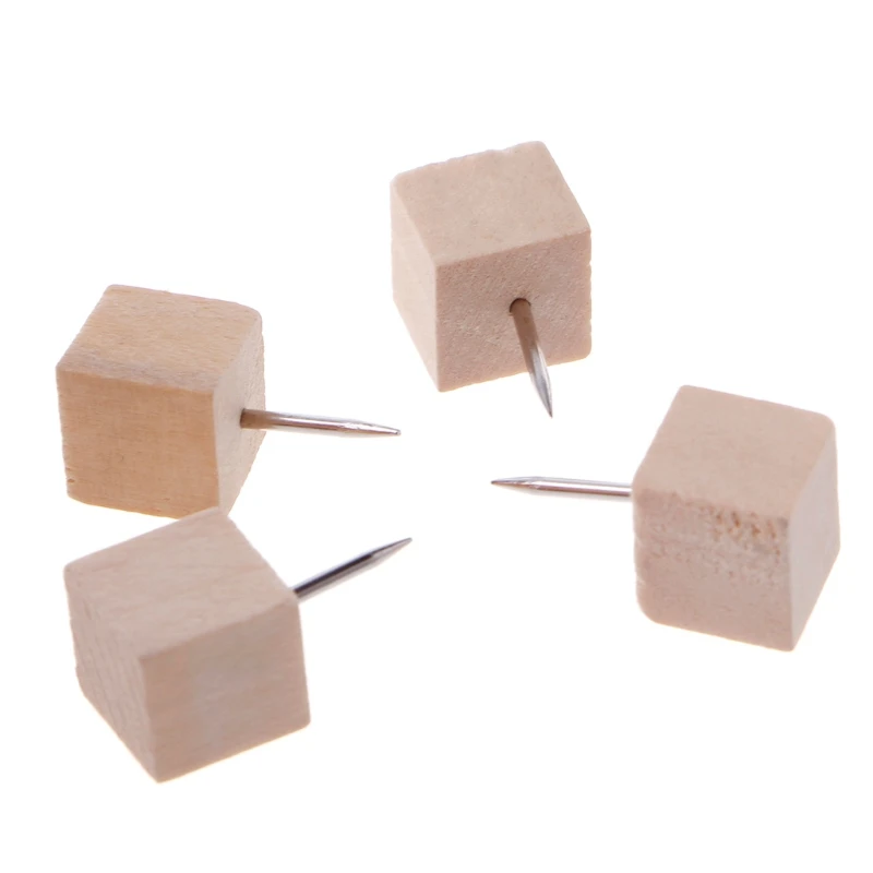 

30 Pcs Wooden Thumbtack Quadrate Creative Decorative Drawing Push Pins Wood Head Y98A