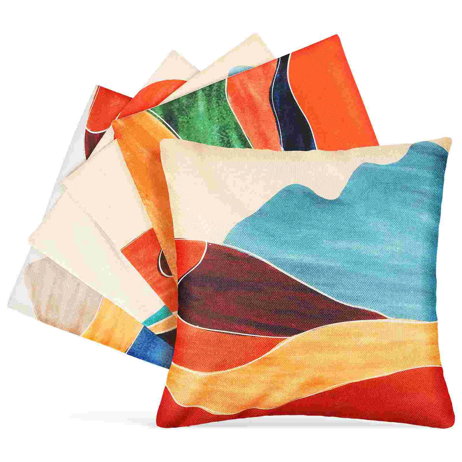 4Pcs Decorative Abstract Painting Linen Throw Pillow Case Pillow Cover for Home for Car Home Living Room Bedroom Sofa