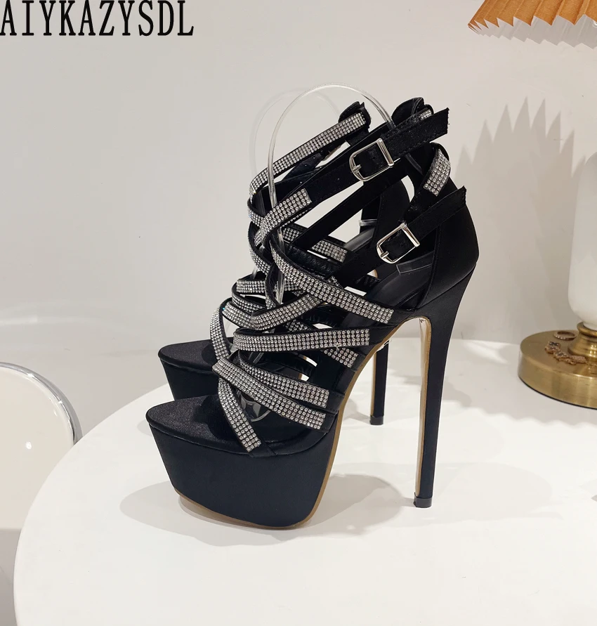 

Женские босоножки AIYKAZYSDL со стразами разразразы, гладиаторы на высоком каблуке, ботильоны с вырезами, ремешками и пряжками, туфли-лодочки на шпильке