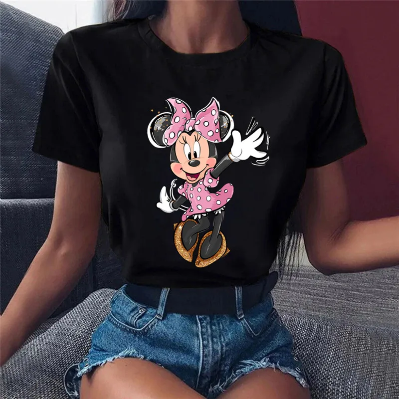 

Disney 90s Women Fashion Cartoon Mickey Minnie Vintage Summer Kawaii Top Female Ulzzang Oversized T-shirt with Short Sleeves Y2k
