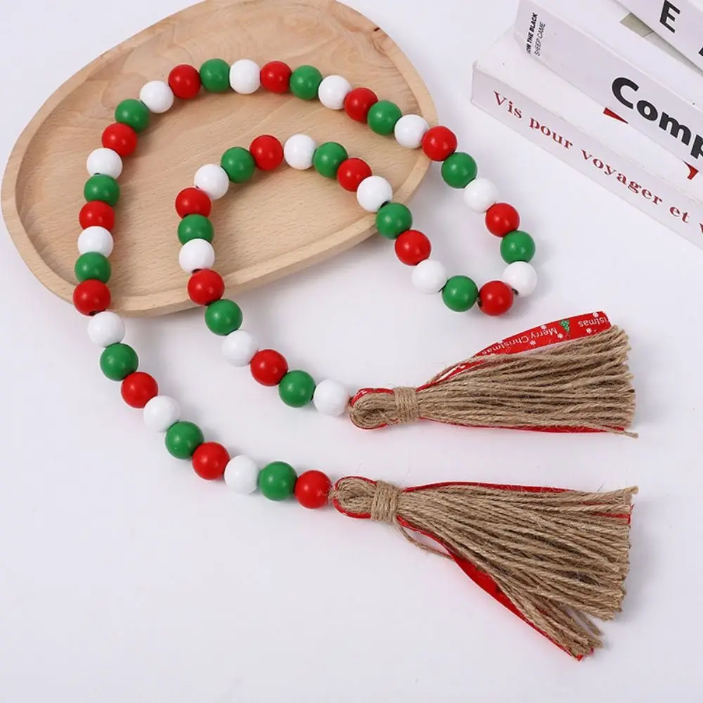 

Настенная Рождественская деревянная гирлянда из бисера ручной работы, деревенский Декор для дома, гирлянда с кисточками, молитвенные бусины