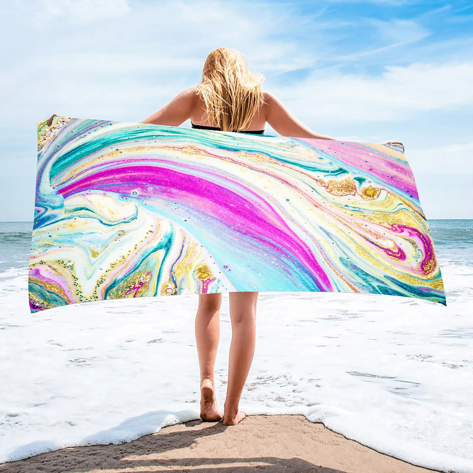 

Пляжные полотенца из микрофибры, большой размер, абсорбирующее компактное пляжное одеяло с защитой от песка, легкое полотенце для плавания,...