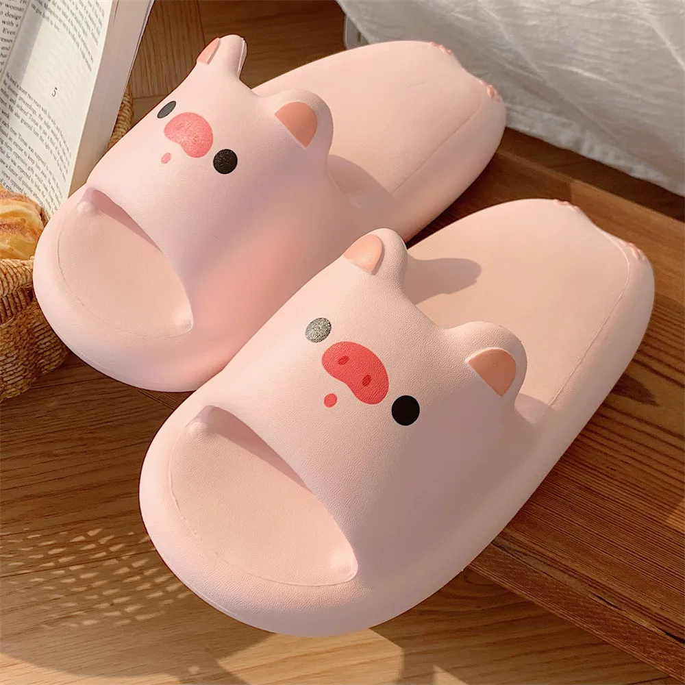 Cute Cartoon Pink Pigs Pattern Design Women Slipper 2023 New Fashion Men Summer Leisure Slides Sandals Couple Woman Shoes