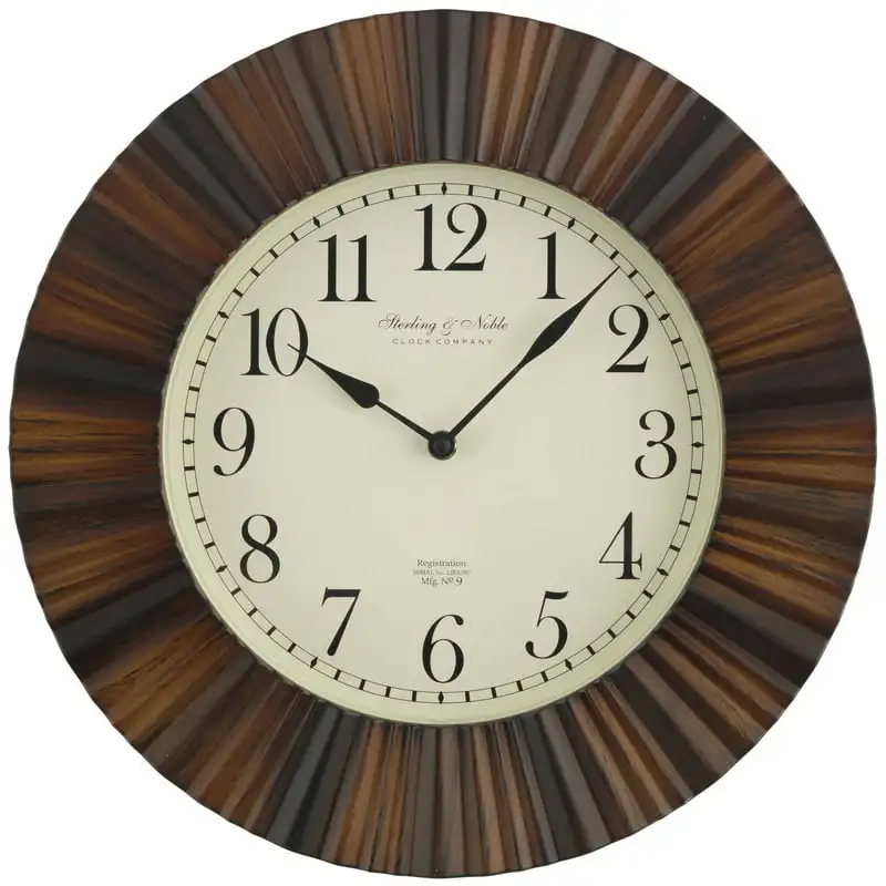 

15.5" Brown Woodgrain Traditional Arabic Ripple Frame Analog Wall Clock