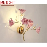 bright european style indoor wall lamp pink crystal luxury fixtures led modern light sconces for home decoration