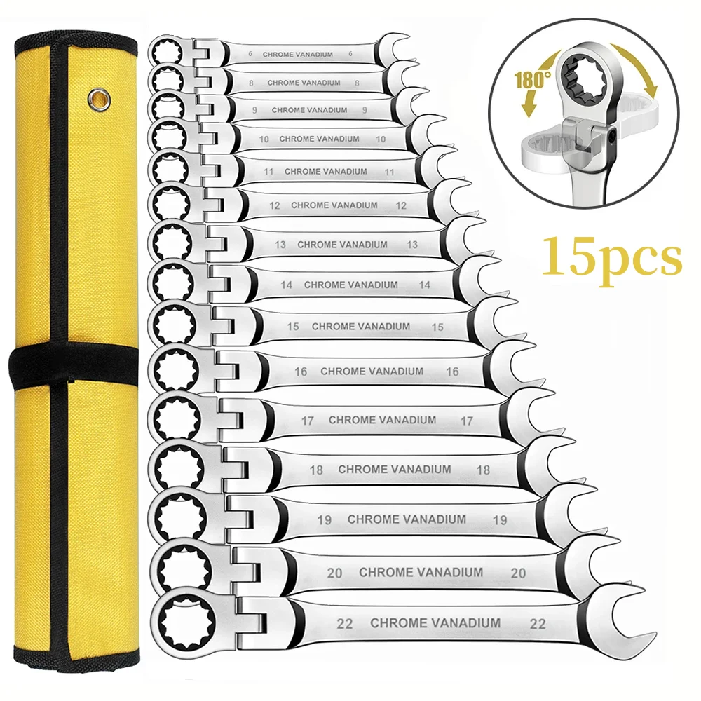 Полный комплект желтых тканевых пакетов с трещоткой и подвижной головкой полный