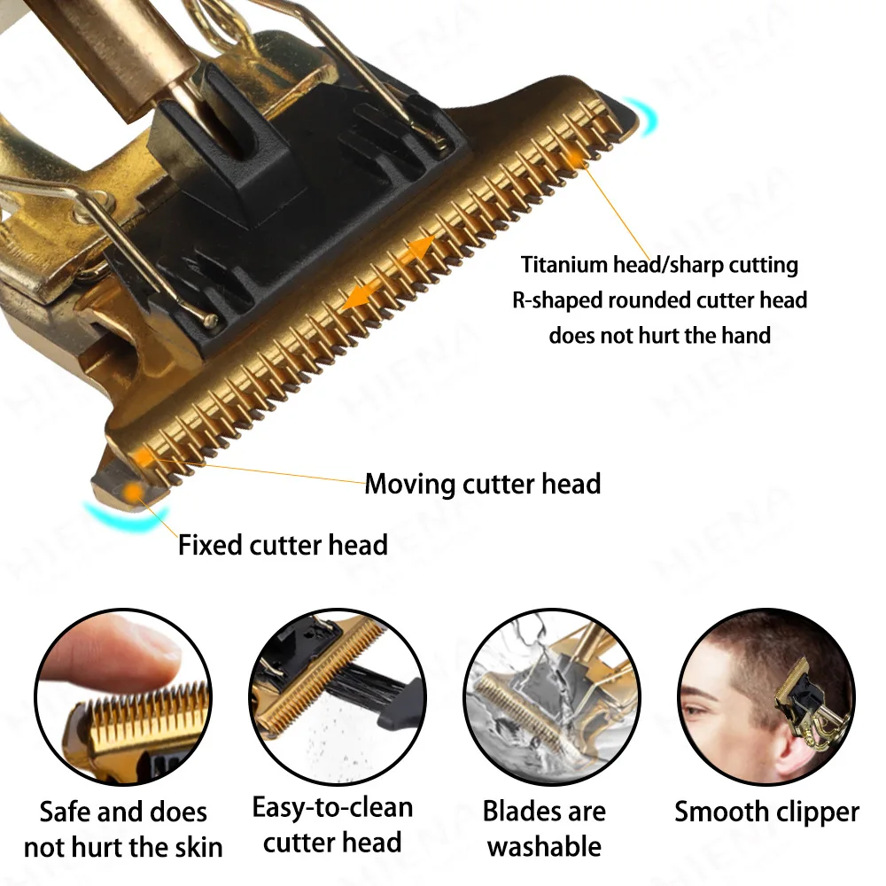 USB Electric Hair Clipper Trimmer All In One Gold Light Head  Rechargeable Hair Clipper Oil Head Hair Carving Mark Razor