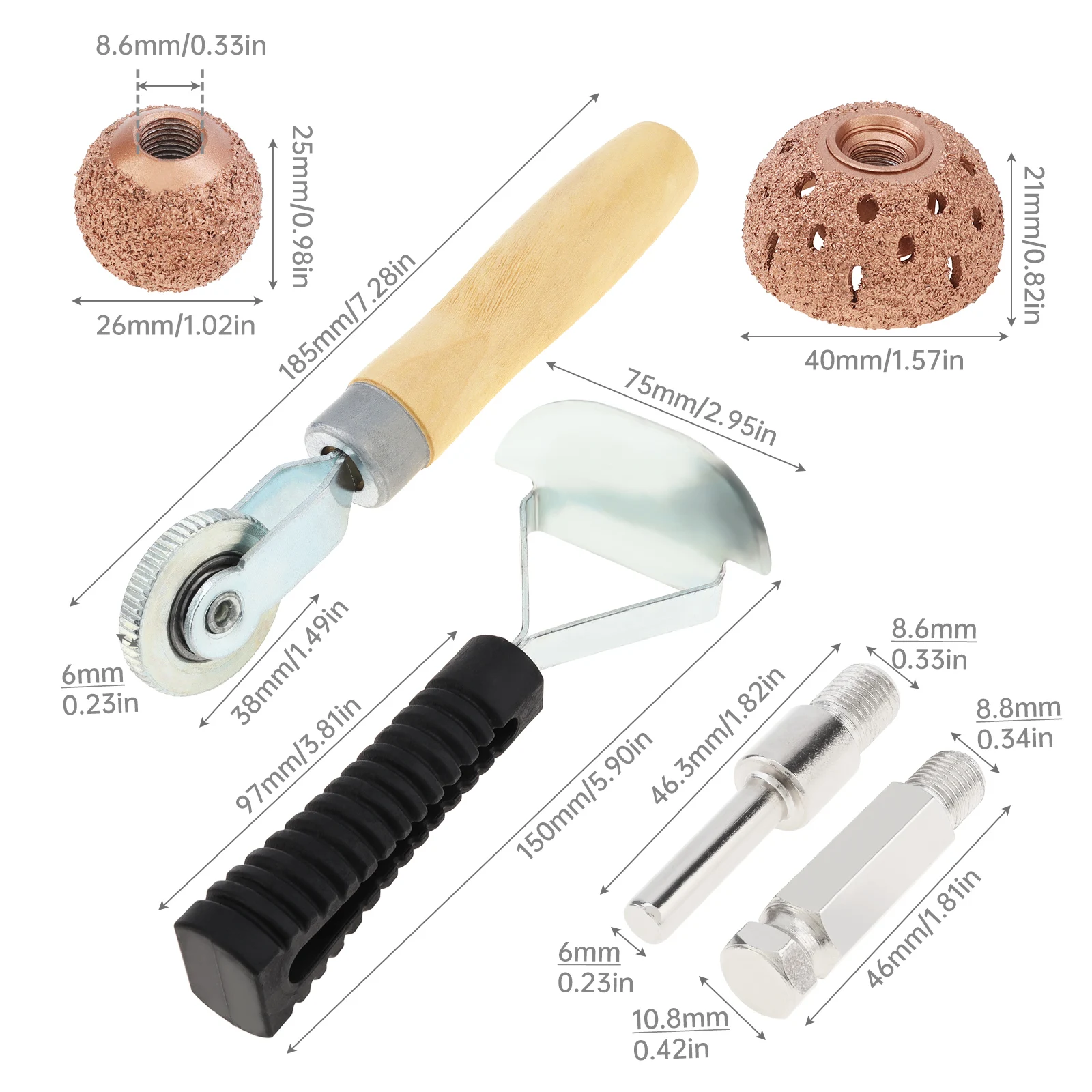 

1 комплект, 40 мм полировальная головка, сферическая вольфрамовая сталь, полировальное колесо, инструменты для ремонта шин для автомобильных шин со скребком/деревянным валиком