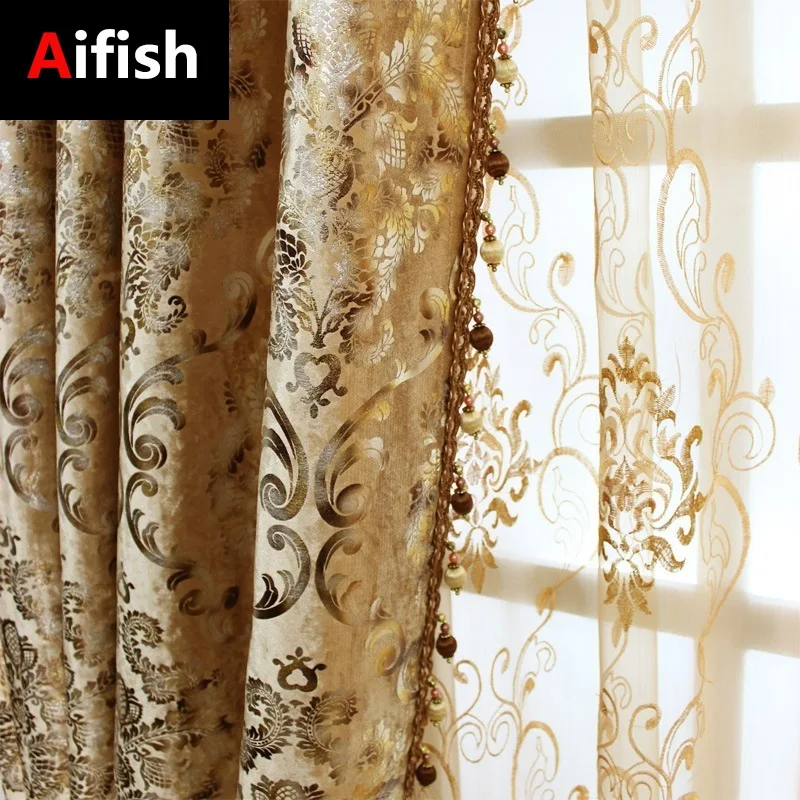 

Golden Luxury Blackout Curtains for Living Room Jacquard Europe Window Blinds Drape for Bedroom Shading Ready Panel *30