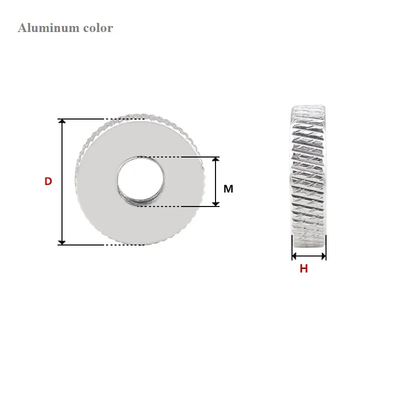 

M3 M4 M5 M6 M8 M10 Многоцветная плоская гайка с накаткой из алюминиевого сплава Тонкая гайка с ручным завинчиванием Круглая гайка с накаткой
