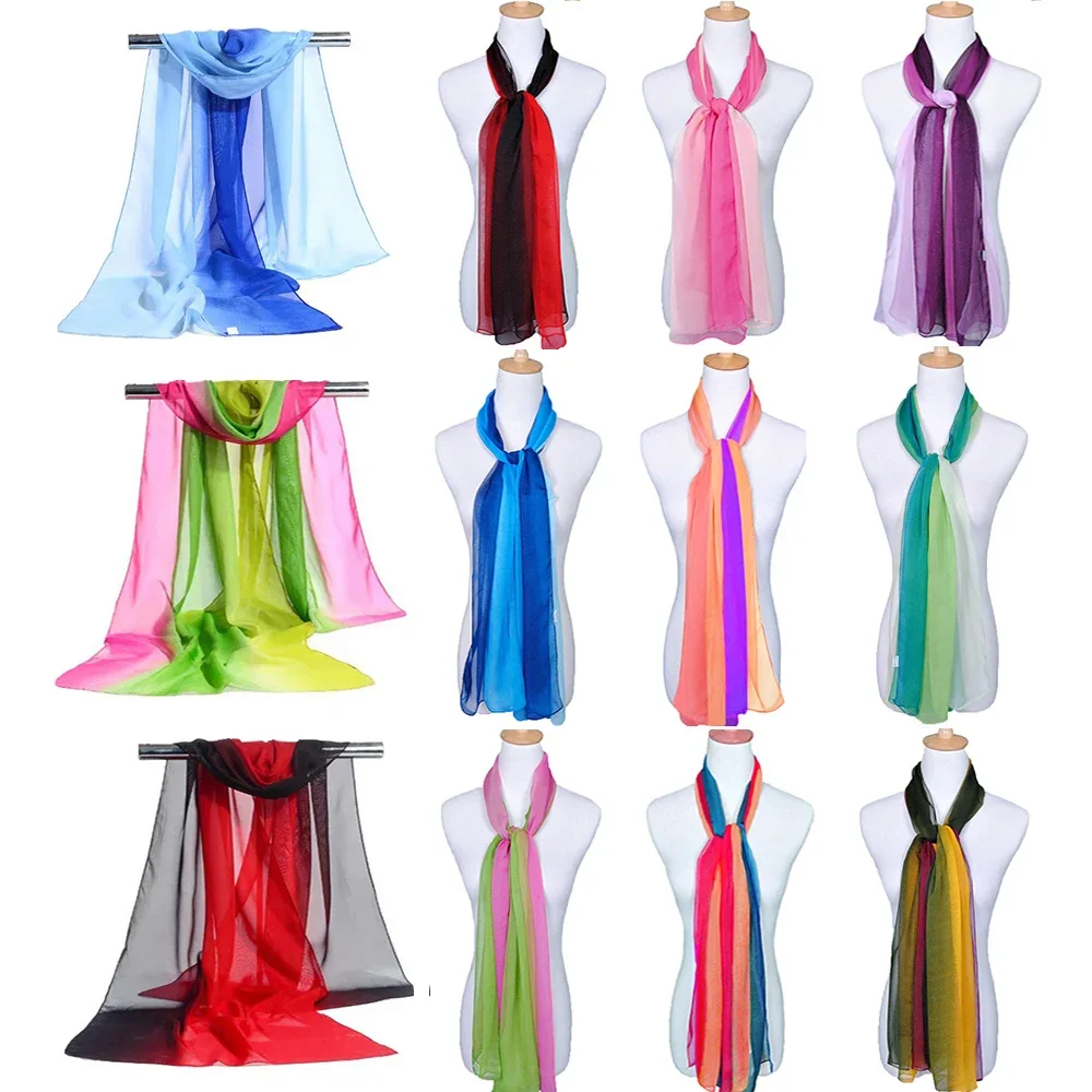 

Four Seasons Fashion Women Chiffon Scarf Gradient Beach Sunscreen Thin Soft Shawl Long Outdoor Casual Neck Decorative Scarves