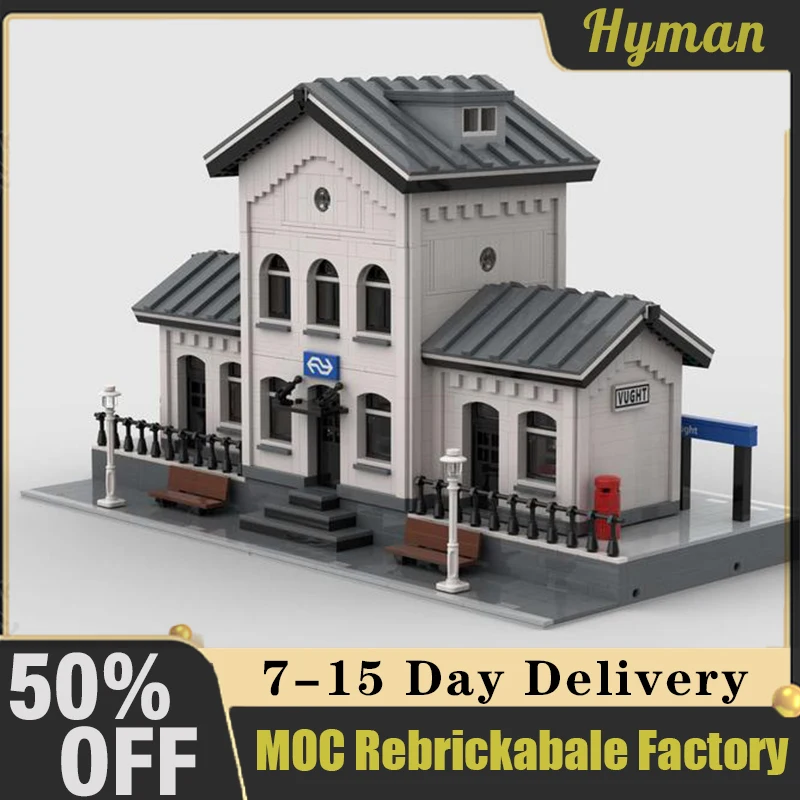 

2446pcs Customized MOC-60485 Vught Train Station Building Blocks Street View Series Assembly Toy DIY Birthday Children Toys Gift