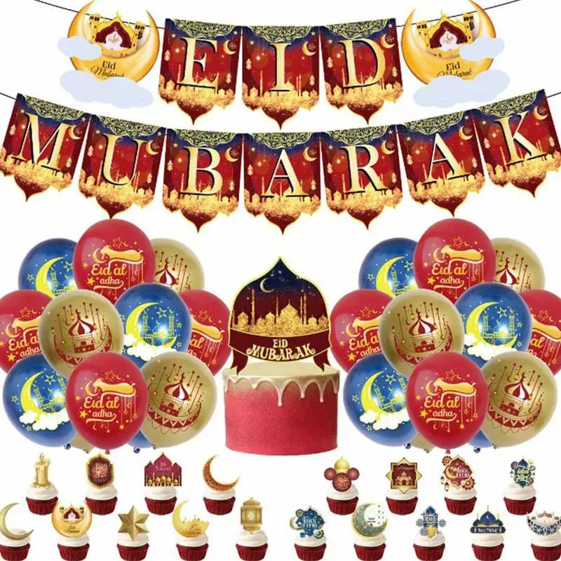

Женская гирлянда с флажками, исламский праздник Среднего Востока, конфетные подарки, синие, золотые, красные воздушные шары, украшения для дома 2023