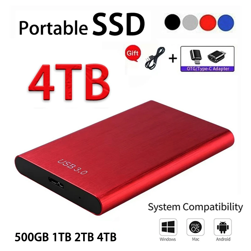 Portable SSD 1TB 2TB 4TB USB 3.0 Type C High-speed External Hard Drive Mass Storage Mobile Hard Disks for Desktop Laptop Android