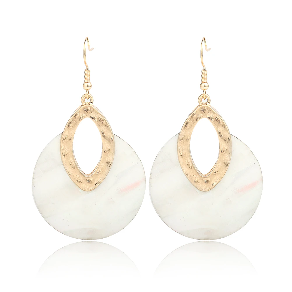 Серьги-подвески в стиле бохо геометрические овальные круглые натуральные белые