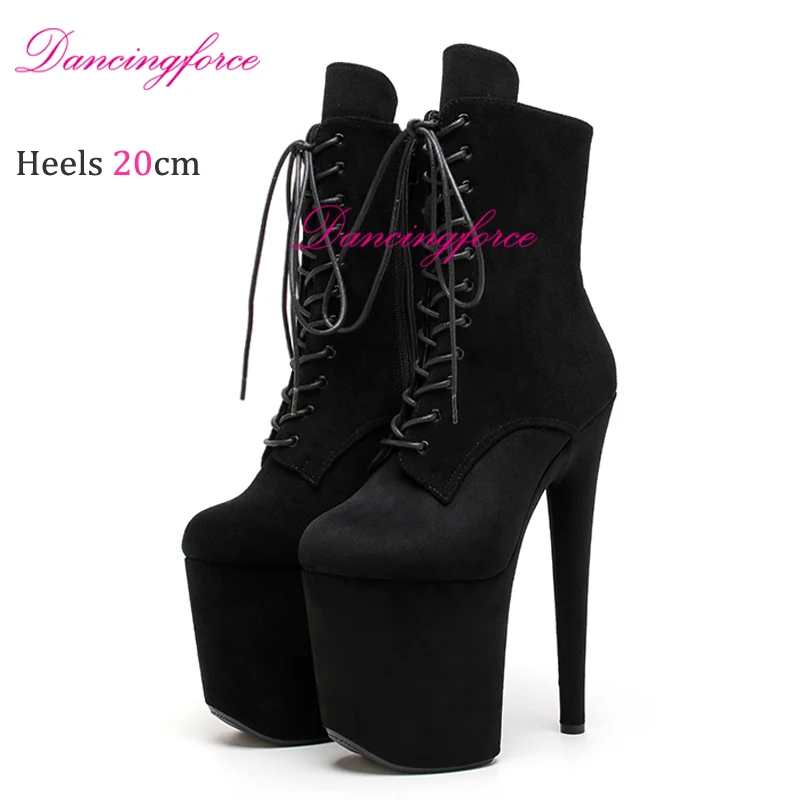 Женские ботинки на высоком каблуке черные из искусственной замши платформе 20 см/8