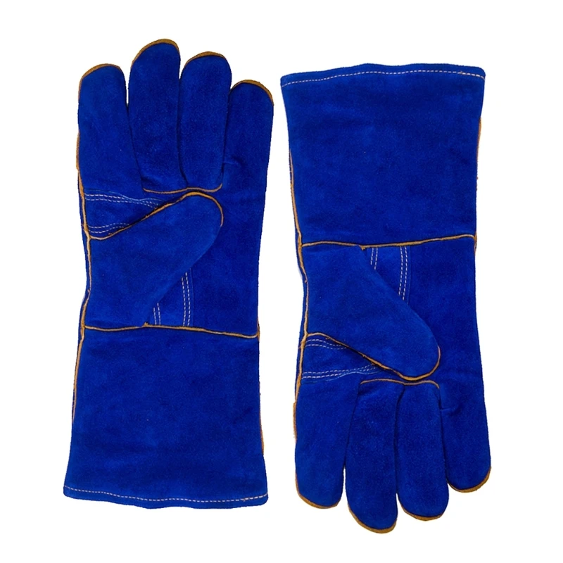 

Leather Welding Gloves-Heat/Fire Resistant, for Welder/Oven/Fireplace/Animal Handling/BBQ -Blue 14inch
