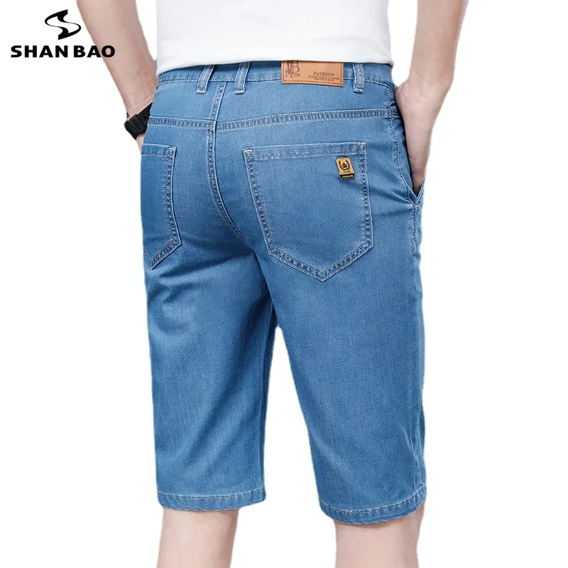 

SHAN BAO 2022 Summer Brand Modal Stretch Thin Fit Straight Denim Shorts Classic Casual Men's High Quality Lightweight Shorts