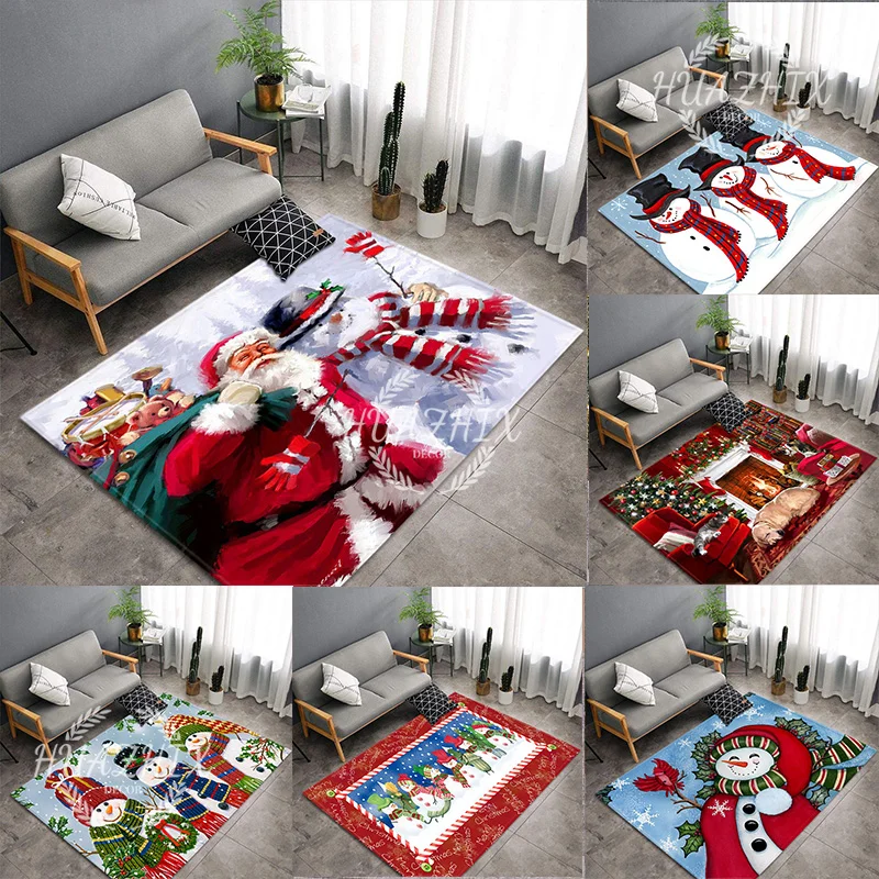 

Christmas Living Room Large Carpet Funny Santa Claus Snowman Rugs Anti-Slip Children's Bedroom Bath Floor Mat Entrance Doormat